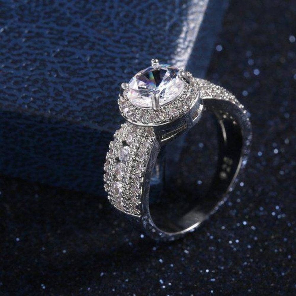 NEW 925 Sterling Silver Round Diamond Halo Ring - Picture 5 of 7